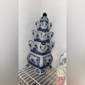 Tulipiere Chinoiserie Blue and White Porcelain Vase 18” tall